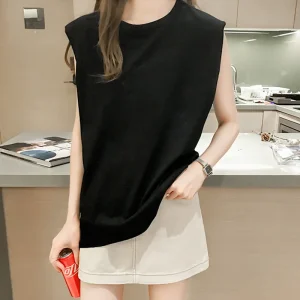 Women Fashion Loose Round Neck Sleeveless Tank Top T-Shirt