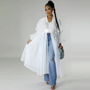 Women Fashion Solid Color Long Sleeve Mesh Dress