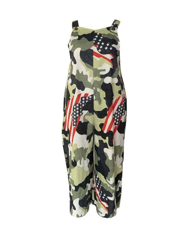 Women Fashion Casual Plus Size Digital Printing Flag Element Sleeveless Jumpsuit - Image 2