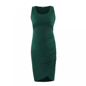 Summer Pregnant Women Fashion Sexy Solid Color Irregular Round Neck Sleeveless Dress